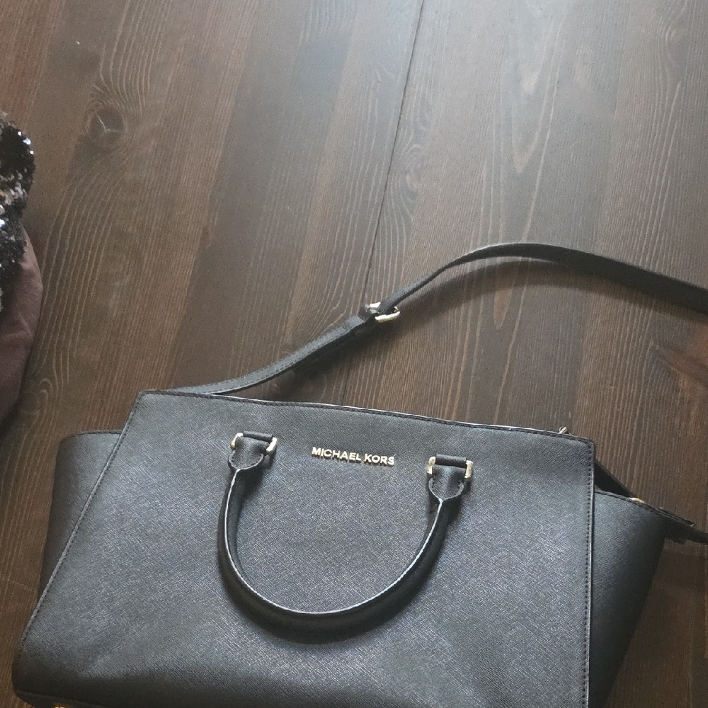 Michael Kors Black Saffiano Leather Satchel with Gold Hardware